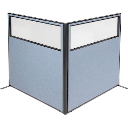 Interion By Global Industrial Interion Freestanding 2-Panel Corner Room Divider w/Partial Window 60-1/4inW x 60inH Panels Blue 695104BL